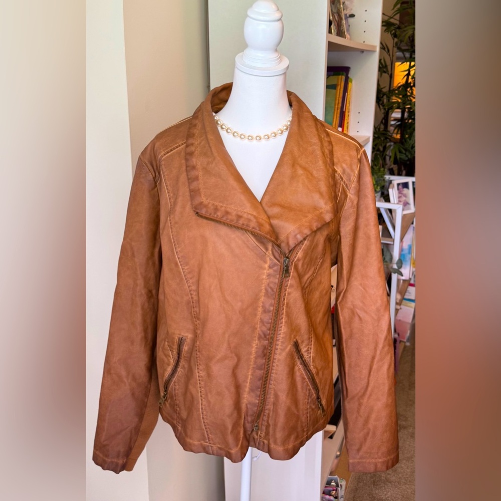 Cognac Brown Vegan Leather Jacket